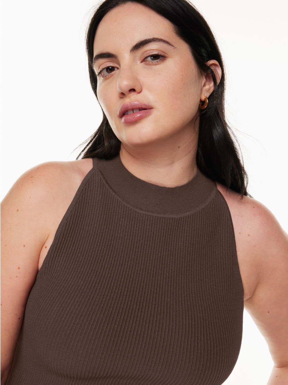 Babaton Sculpt Knit Mock Neck Halter Tank Chocolate Brown XS Aritzia